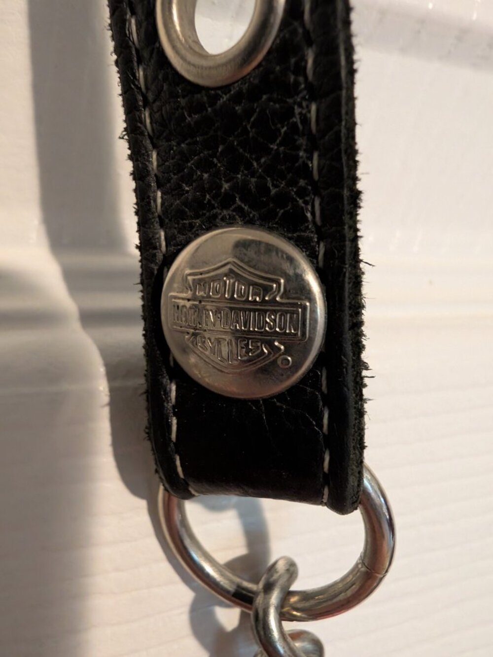 Harley-Davidson Black Leather Grommet Crossbody Bag Chain Strap Moto Purse - Picture 7 of 7